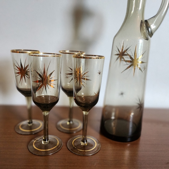 VINTAGE ATOMIC Starburst DECANTER and glasses - Picture 2 of 5